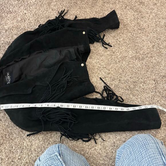 VTG Outerwear by Phoenix 80s Black Suede Fringe Leather Cropped Jacket Western M - Picture 12 of 15